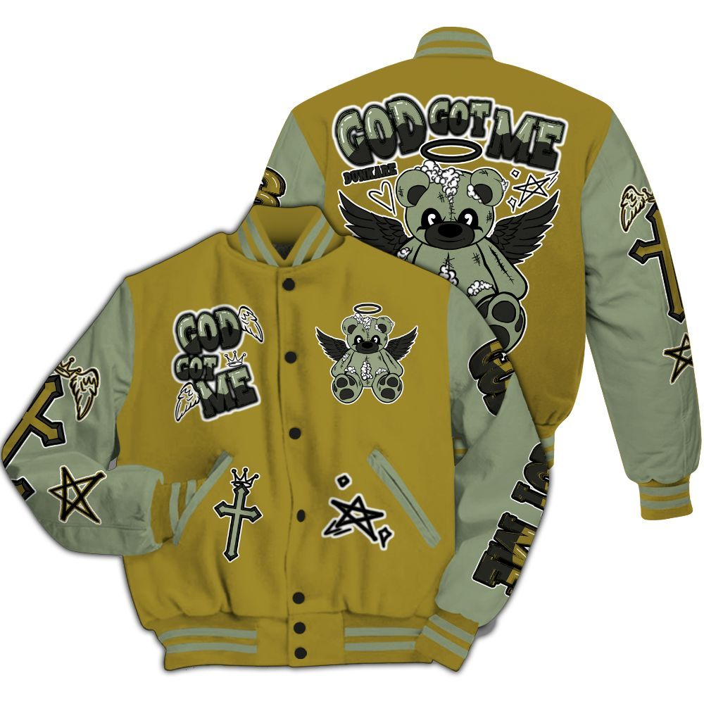 Varsity Jacket To Match Air Flightposite Metallic Gold - Gods Guides Me Bear All Over Print