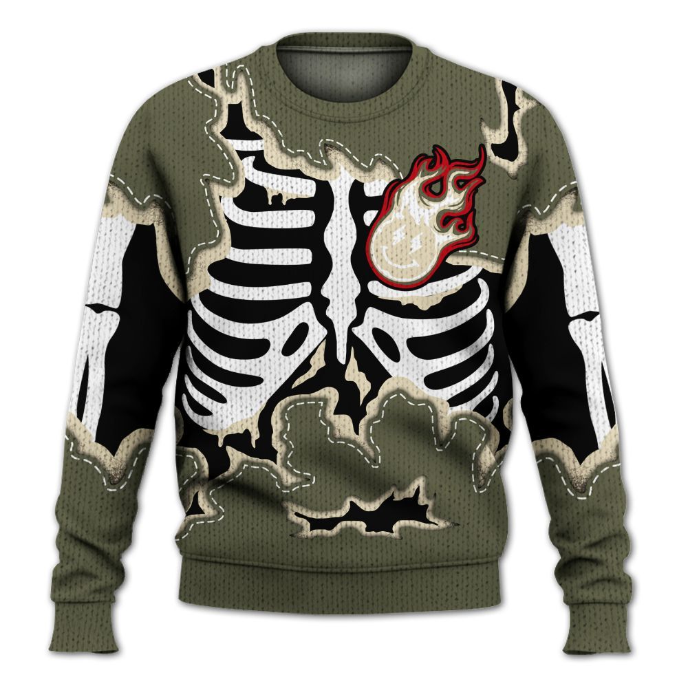 Knitted Sweater To Match Travis Scott Low OG Medium Olive 1s - Skeleton Smiley Face