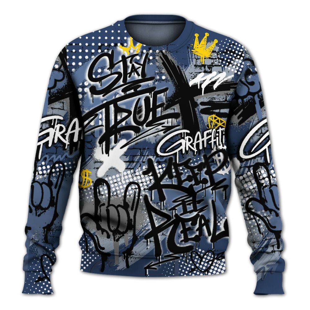 Sweatshirt To Match Low 85 Metallic Blue 1s - True It Real Graffiti Streetwear All Over Print