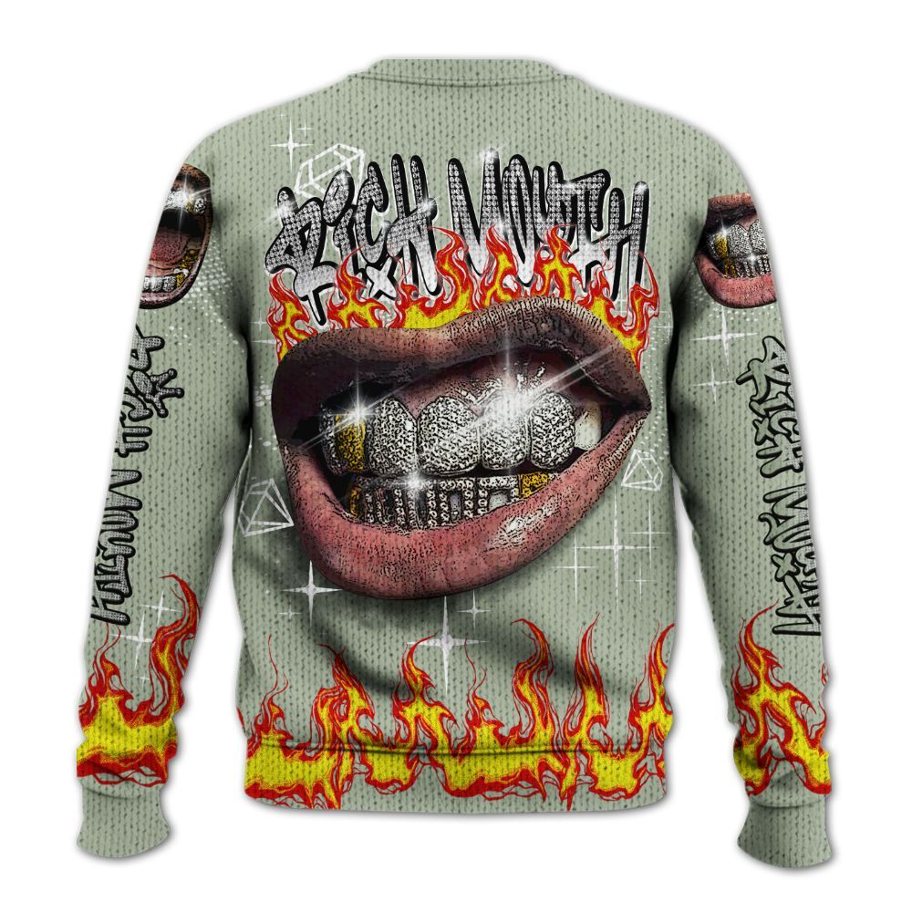 Knitted Sweater To Match Seafoam Sail 4s - Rich Mouth Fire Rap Retro 90s