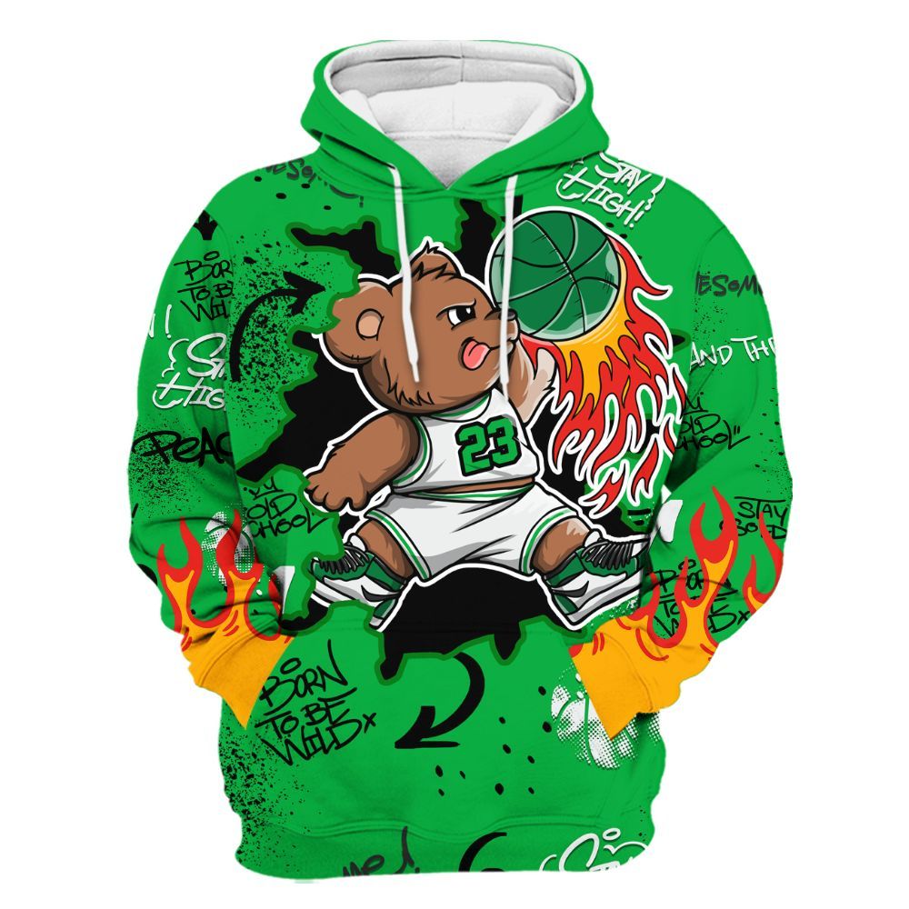 Hoodie To Match Lucky Green 5s - Number 23 Basketball Bear Custom Name All Over Print