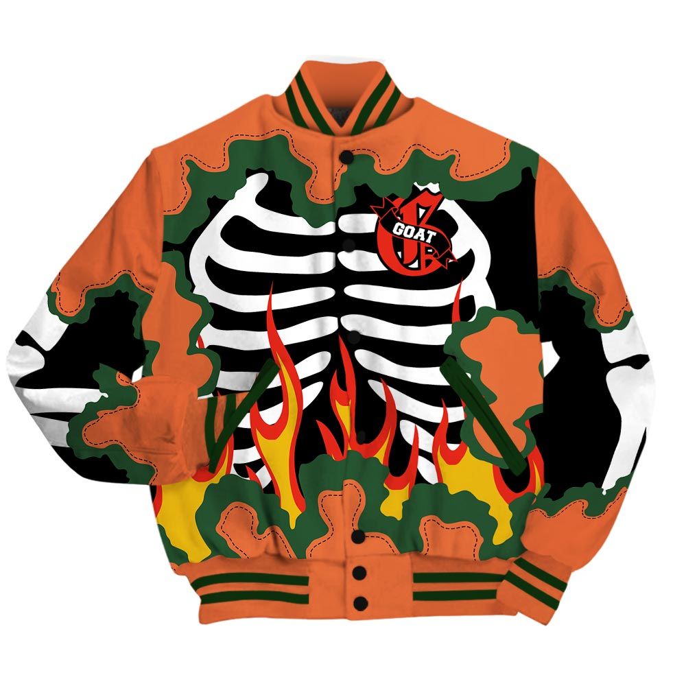 Varsity Jacket To Match Low Miami 5s - G.O.A.T 23 Skeleton Flame Baseball Varsity Jacket Outfit