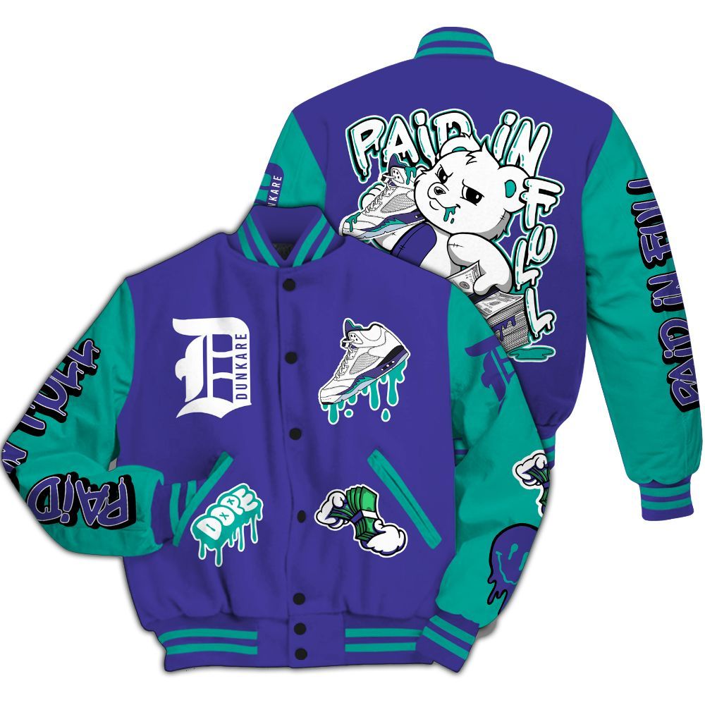 Varsity Jacket To Match Retro Grape 5s - Paid In Full Bear All Over Print