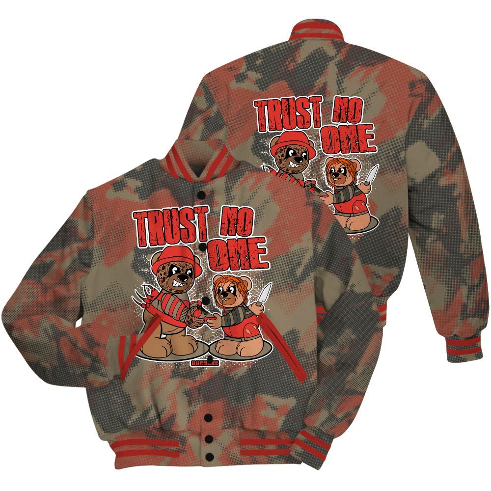 Varsity Jacket To Match Olive 9s Shirt - Trust No One Bear Abstract Halftone All Over Print