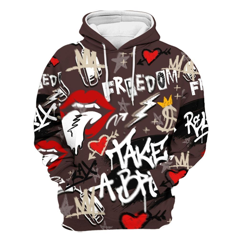 Hoodie To Match Burgundy Crush 3s - Take Break Freedom Graffiti Streetwear All Over Print
