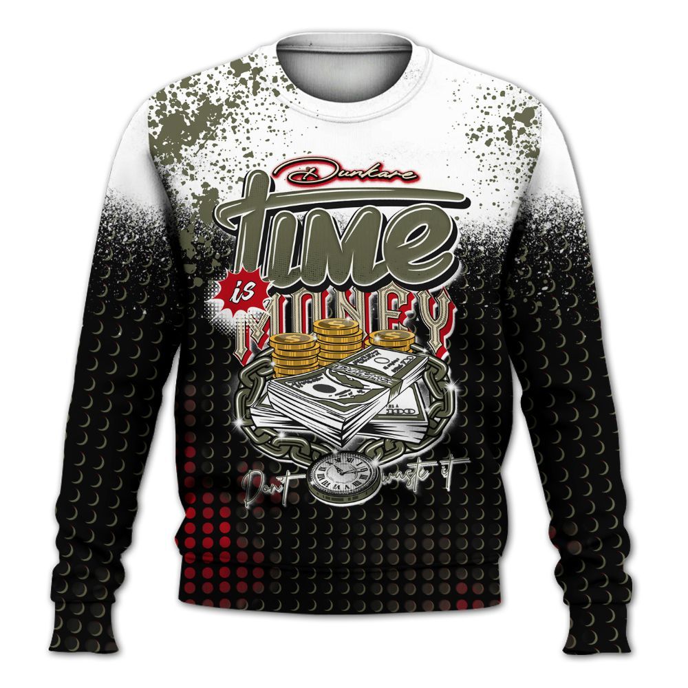 Sweatshirt To Match Low OG Medium Olive 1s - Halftone Time Is Money All Over Print