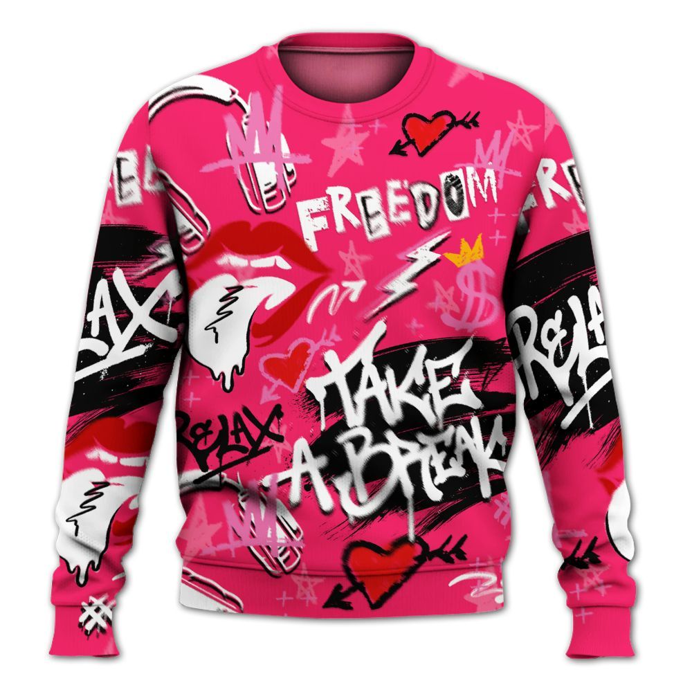 Sweatshirt To Match Air VaporMax Plus Triple Pink - Take Break Freedom Graffiti Streetwear All Over Print