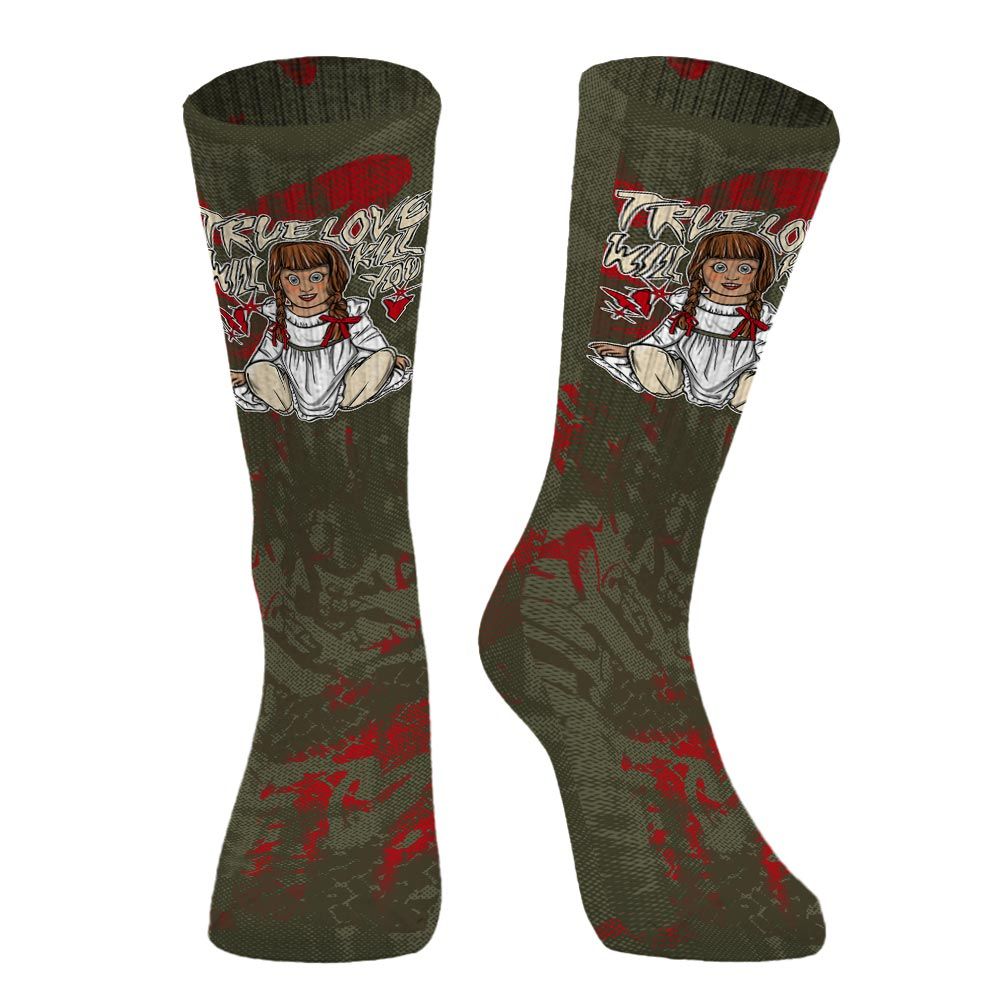 Sock To Match Travis Scott Low OG Medium Olive 1s - Genuine Loves Bear Halloween Heart Grunge