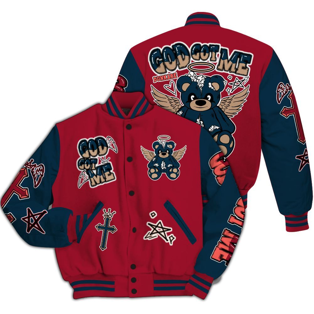 Varsity Jacket To Match Mid Multi Color 2022 1s - Gods Guides Me Bear All Over Print