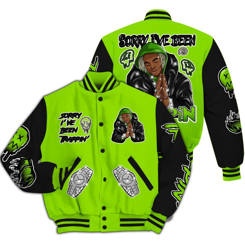 Varsity Jacket To Match Electric Green 6s - Trappin' Unique All Over Print