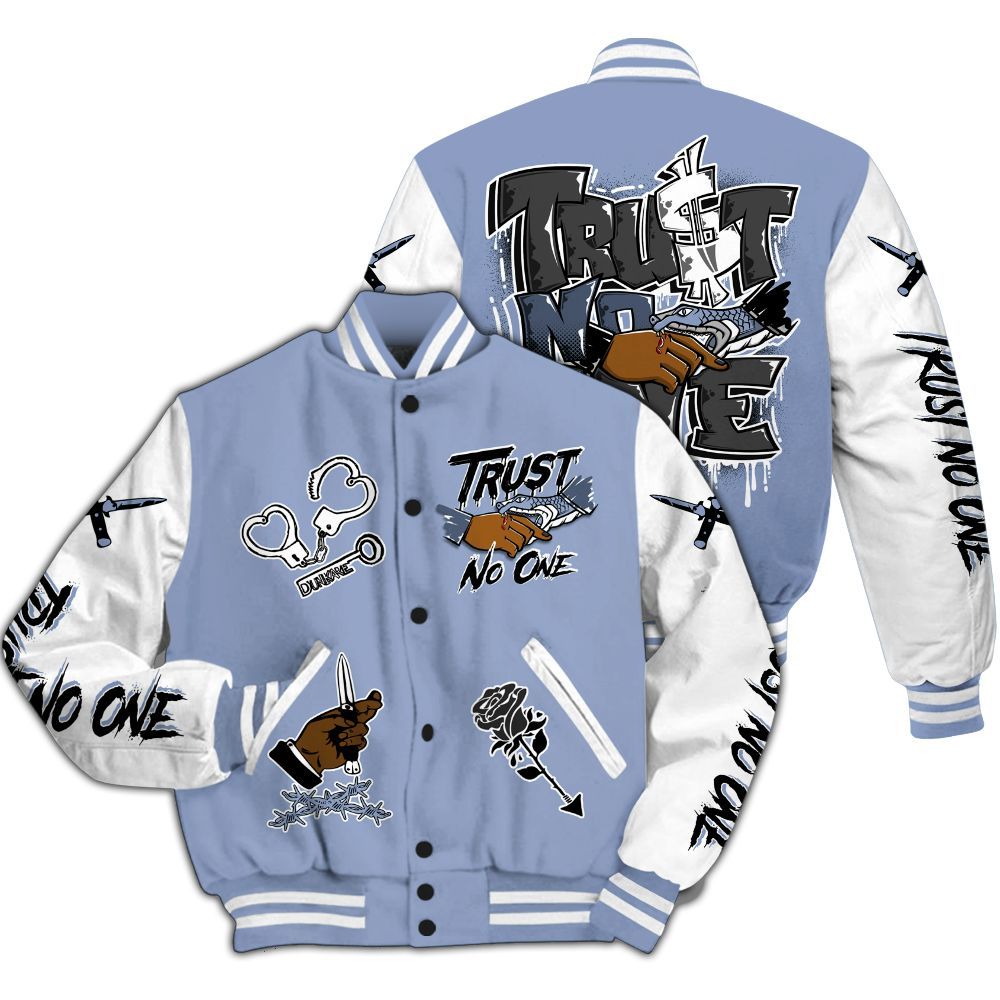 Varsity Jacket To Match Blue Grey 13s - Trust No One Dripping All Over Print