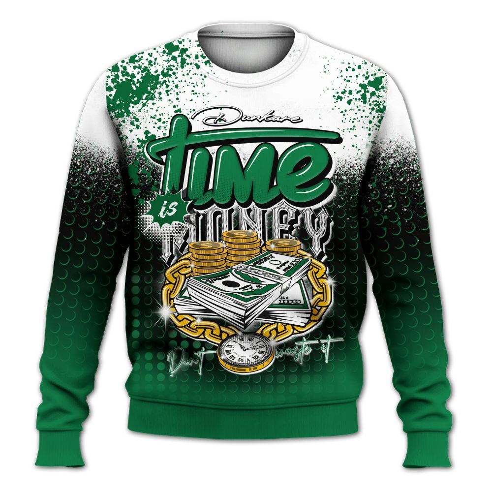 Sweatshirt To Match Pine Green 13s - Halftone Time Is Money All Over Print