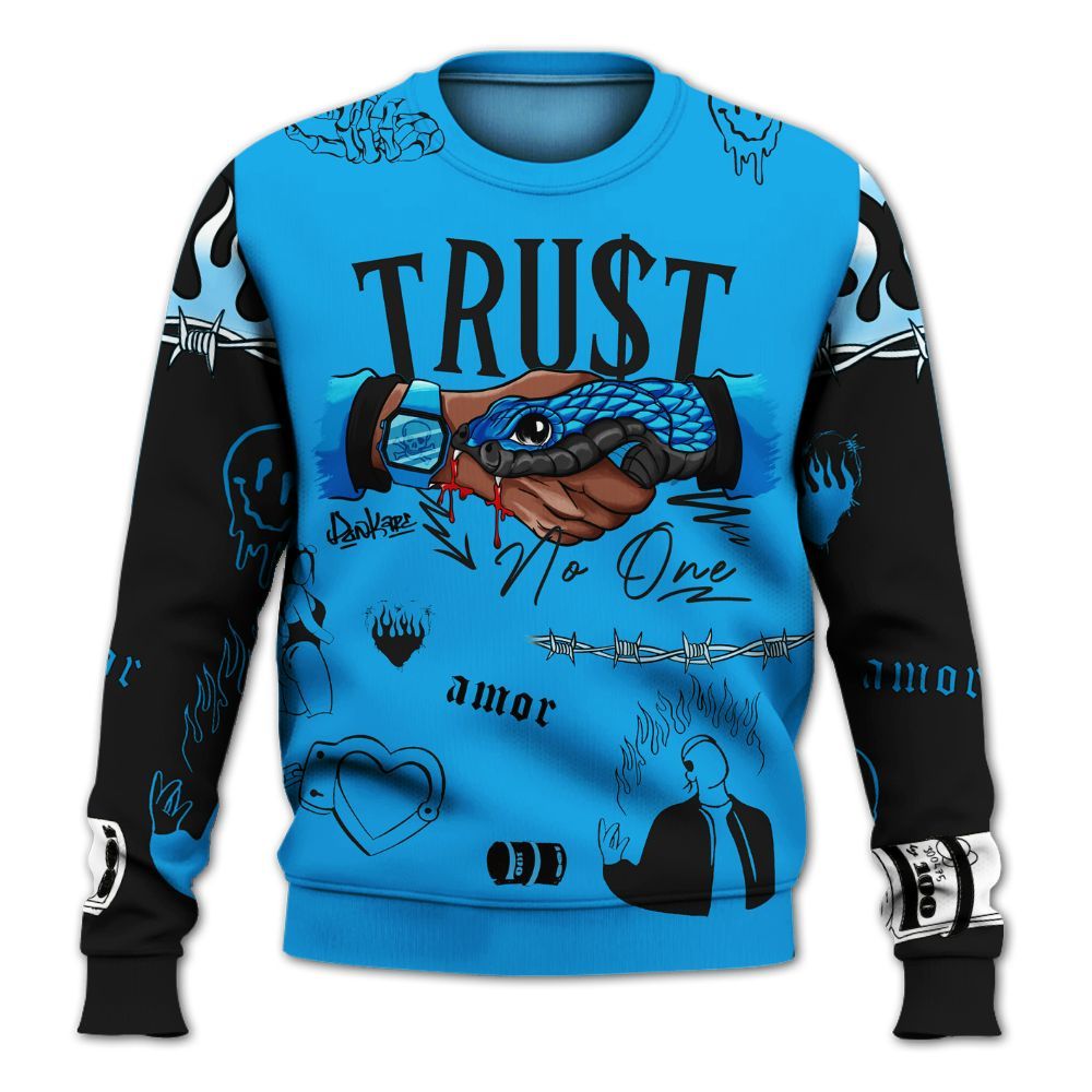 Sweatshirt To Match Black University Blue 2022 13s - Snake Trust No One All Over Print