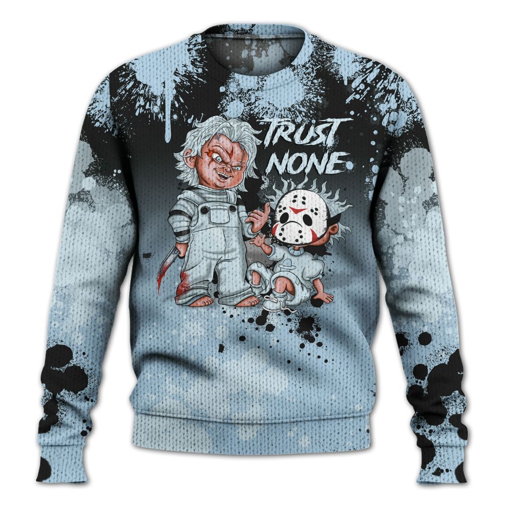 Sweater To Match Foamposite One Psychic Blue - Trust No One Scary Graphic