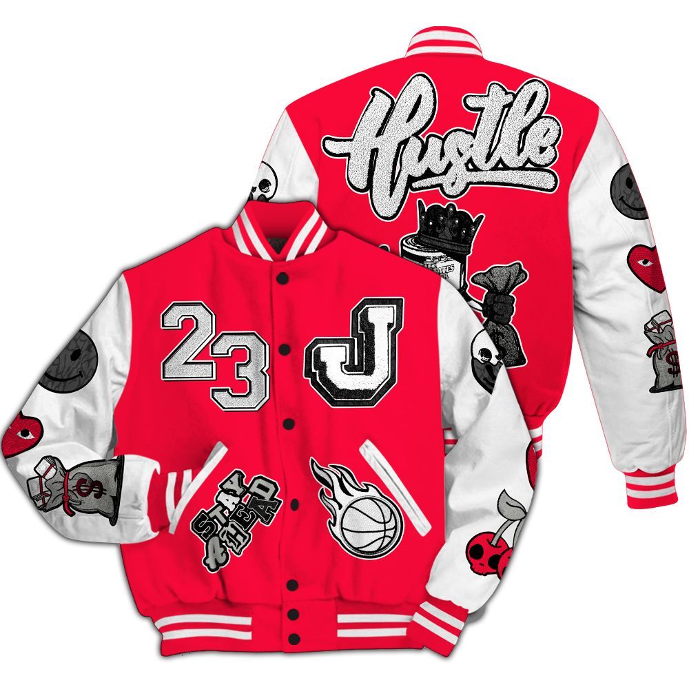 Varsity Jacket To Match Retro Fire Red 3s - Hustles Money Number 23 All Over Print