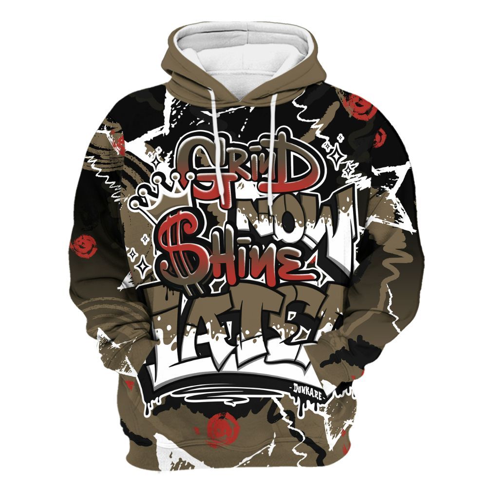 Hoodie To Match Olive 9s - Grind Shine Later Drip All Over Print