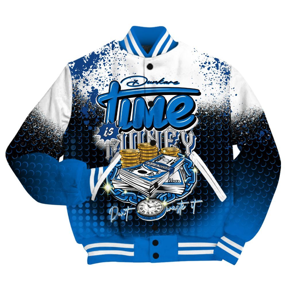 Varsity Jacket To Match Blueberry 12s Shirt, Halftone Time Is Money All Over Print