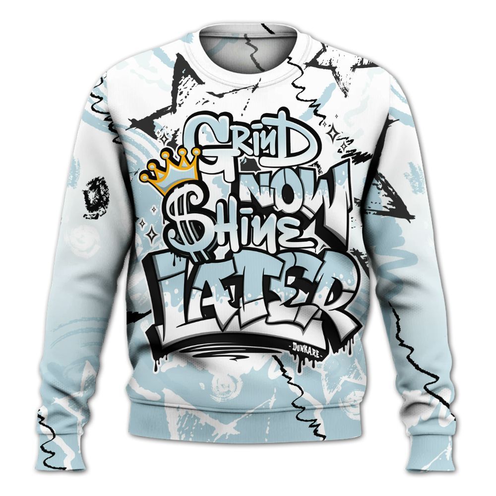 Sweatshirt To Match Mid Ice Blue 1s - Grind Shine Later Drip All Over Print
