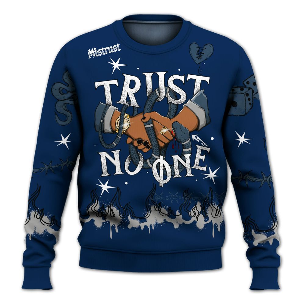 Sweatshirt To Match SB White Navy 4s - Trust No One Snake-Bite Doodle Crayon All Over Print
