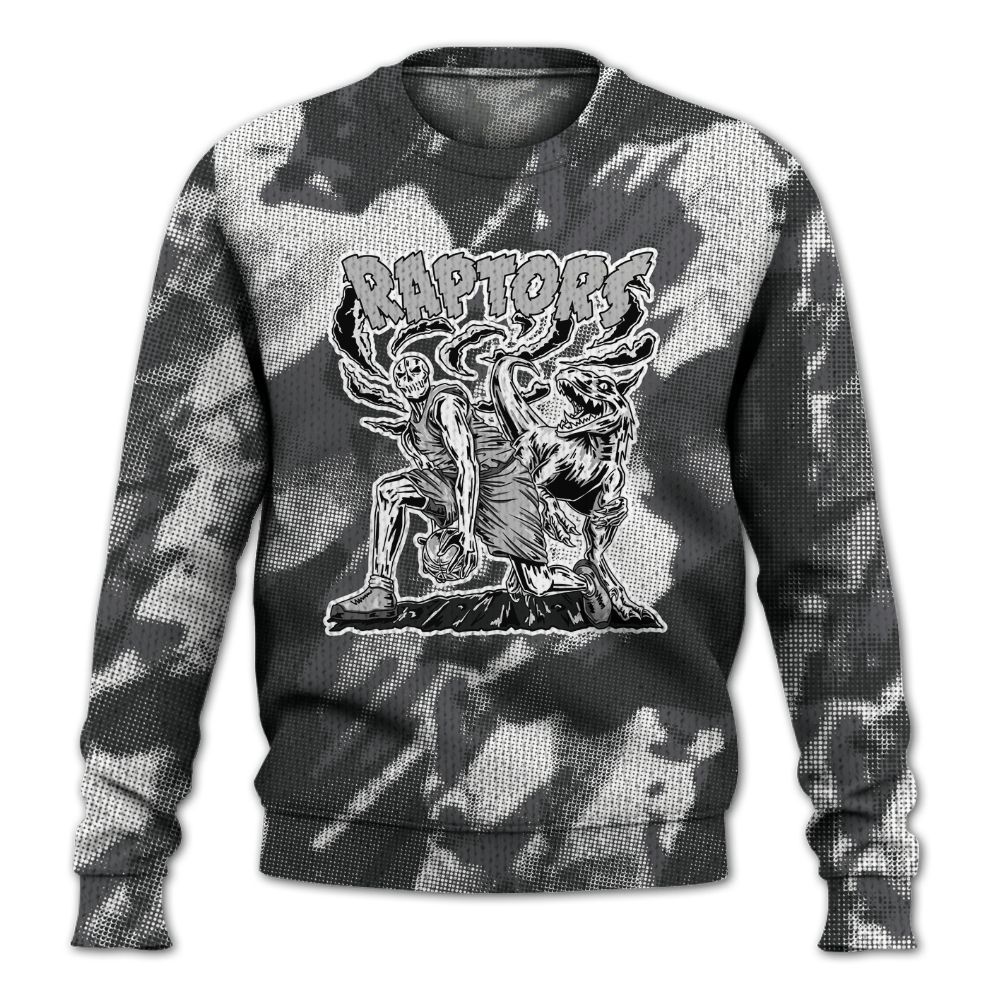 Knitted Sweater To Match White Thunder 4s - Raptors Skeleton Abstract Halftone