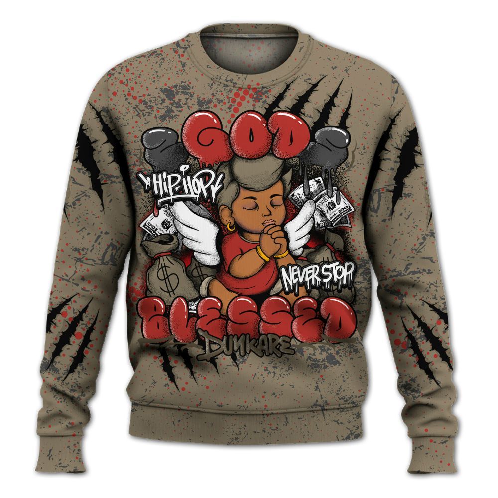 Sweatshirt To Match Olive 9s - God Blessed All Over Print