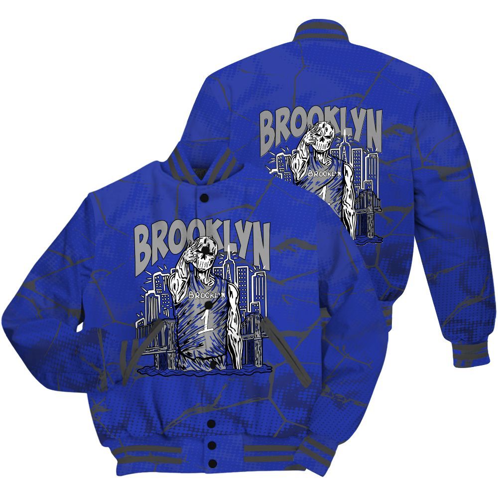 Varsity Jacket To Match Air Max Plus Black Racer Blue Shirt - Brooklyn's Skeleton Crack All Over Print