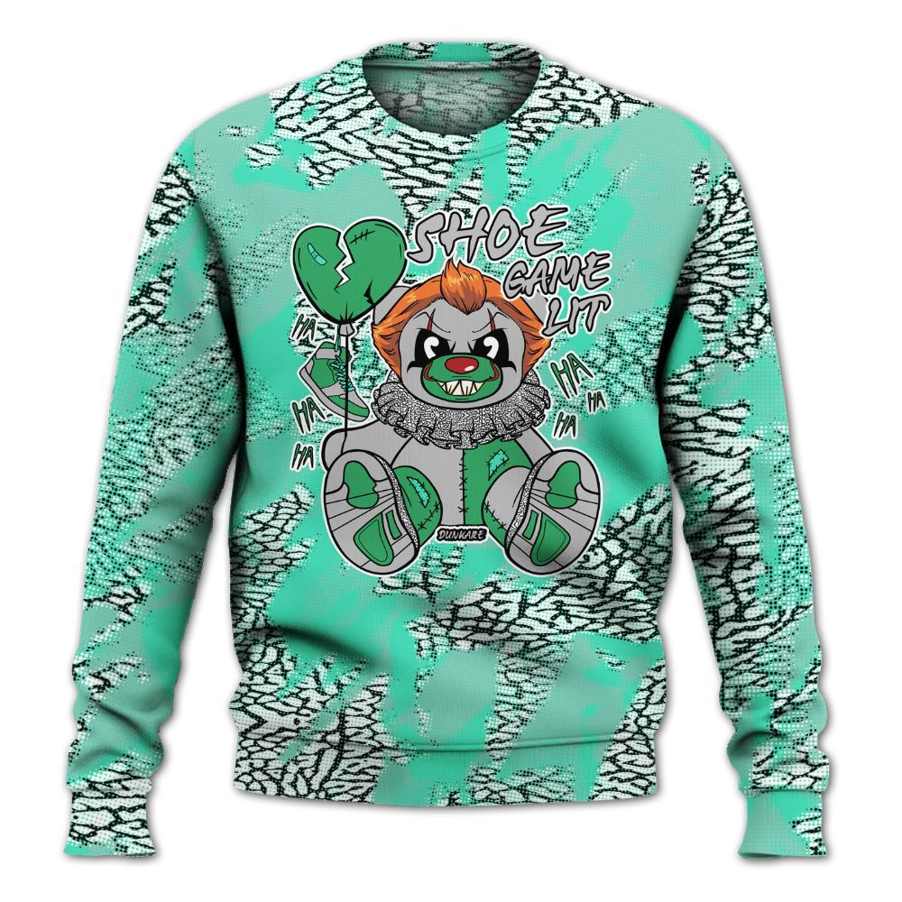 Sweatshirt To Match Black Green Glow 3s - Shoe Game Bear Abstract Halftone All Over Print