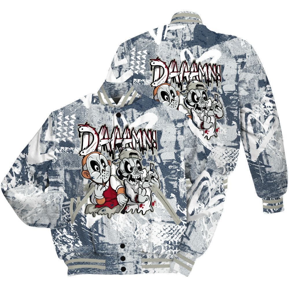 Varsity Jacket To Match Navy Blue 2024 6s Shirt - Damn Shoe Graphic Heart Grunge All Over Print