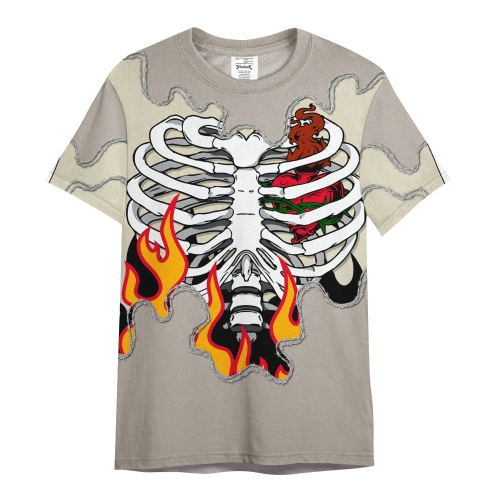 Shirt To Match El Grito 5s - Skeleton Heart On Fire All Over Print