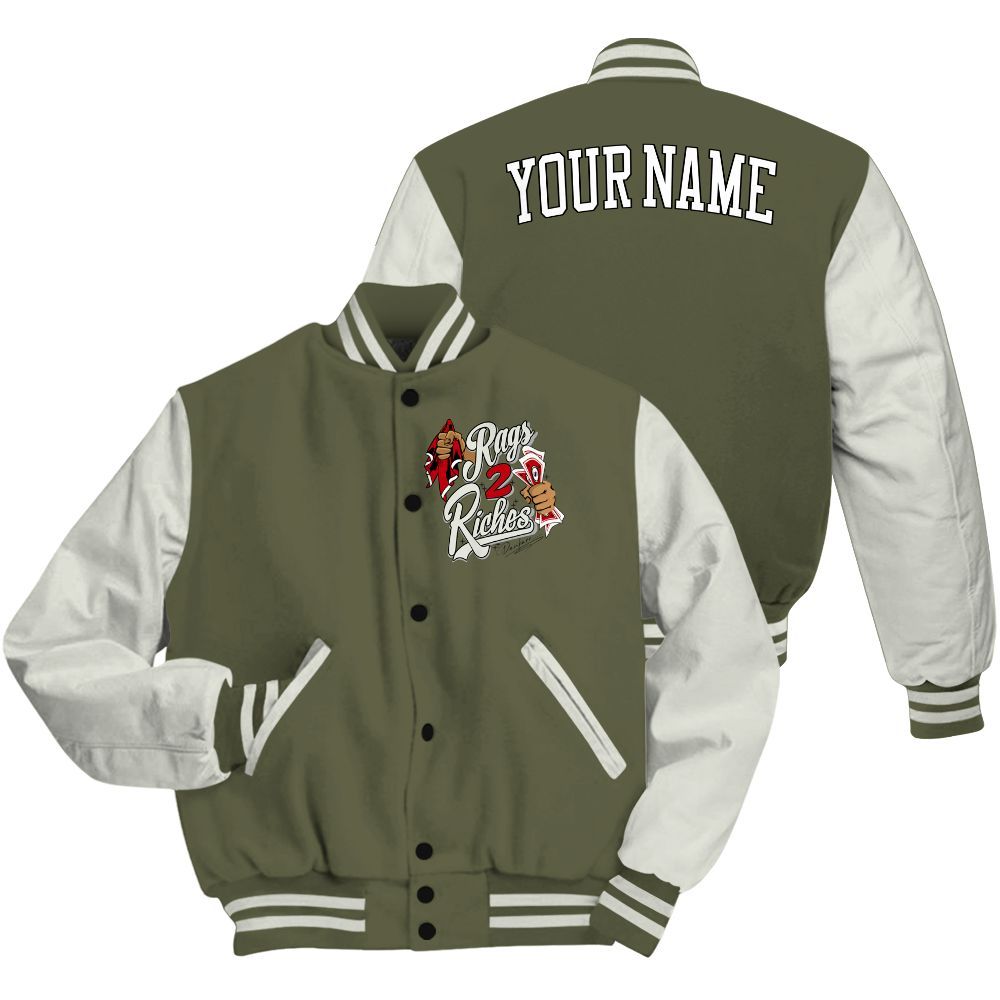 Varsity Jacket To Match Low OG Medium Olive 1s - Custom Name Rag 2 Riches All Over Print