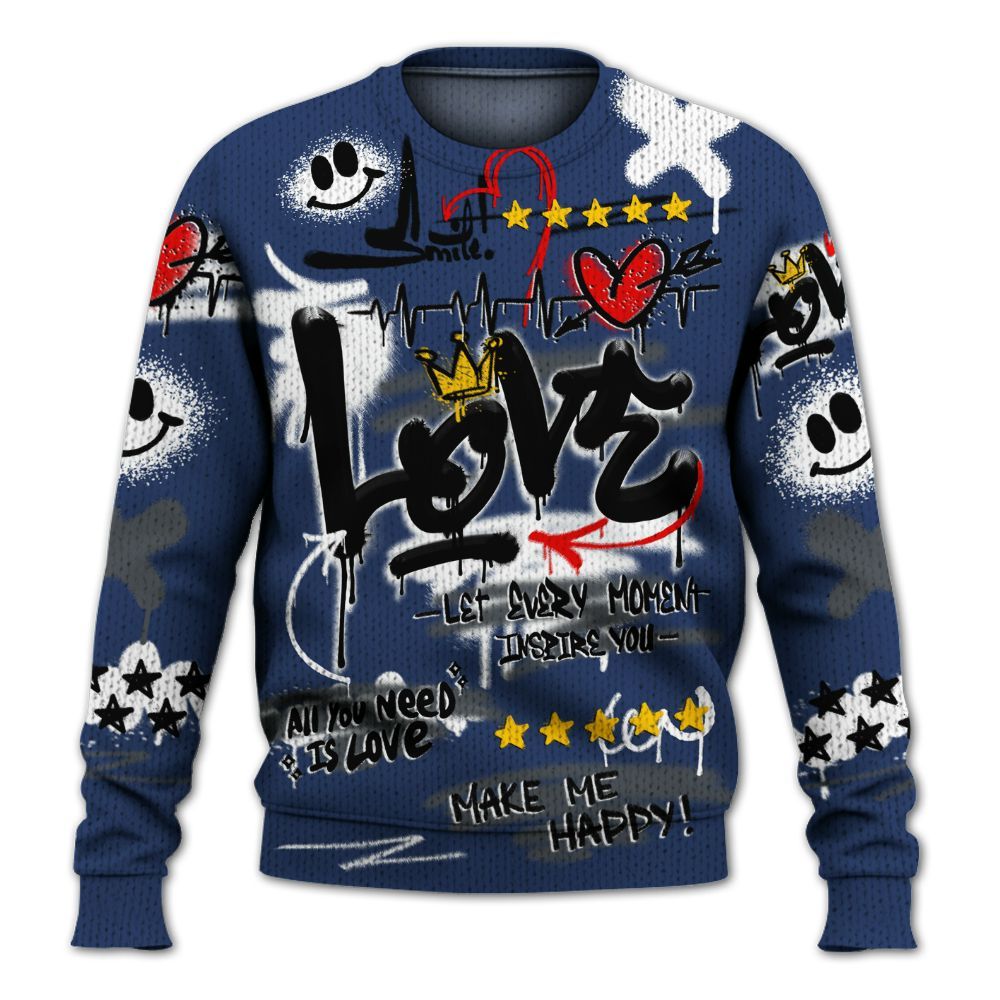 Knitted Sweater To Match Retro Flint 13s - Happy Love Beats Graffiti Streetwear