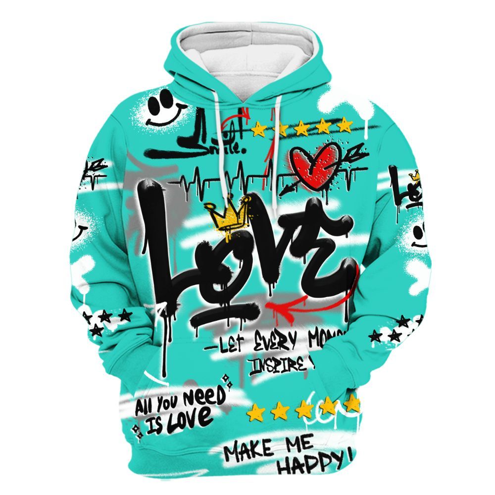 Hoodie To Match Dunk Low Clear Jade - Happy Love Beats Graffiti Streetwear All Over Print