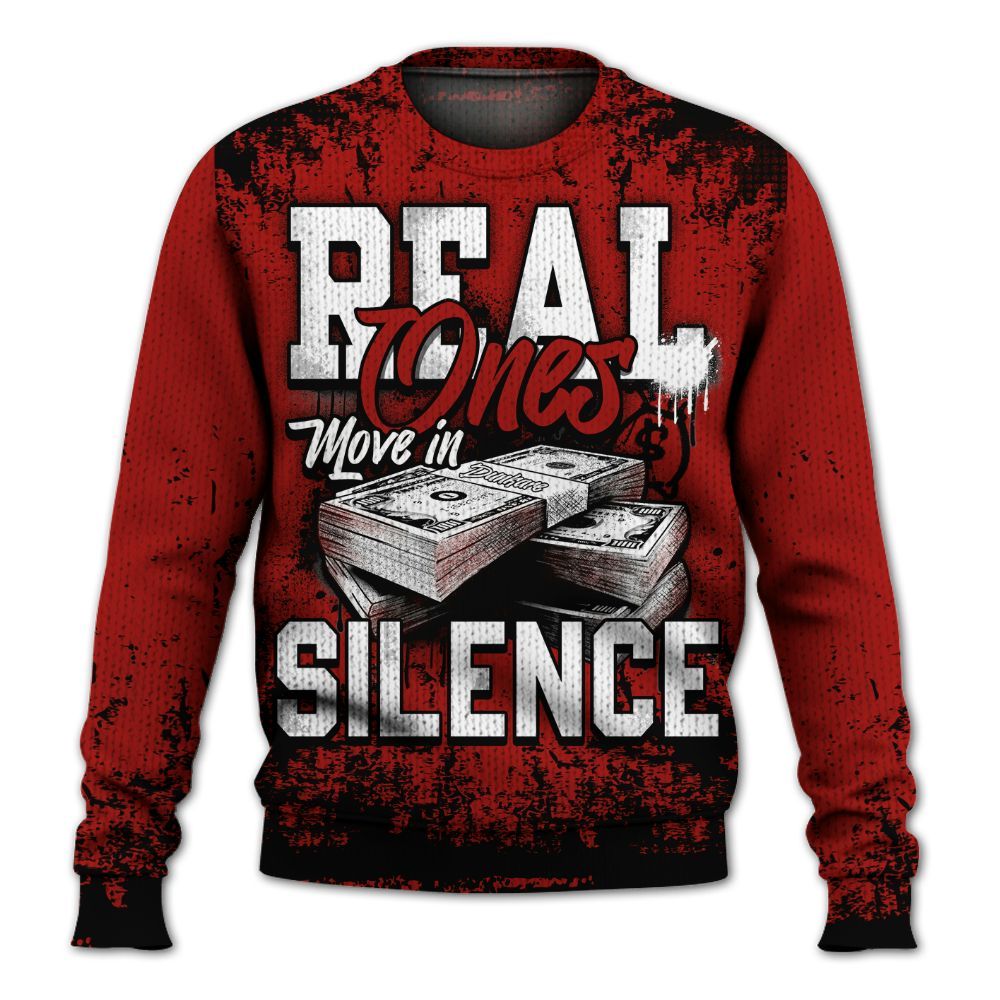 Knitted Sweater To Match High OG Varsity Red 1s - Move In Silence Money Street Retro