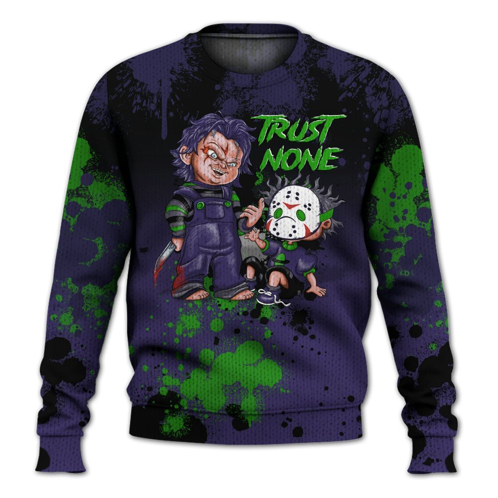 Knitted Sweater To Match Retro Court Purple 13s - Trust No One Scary
