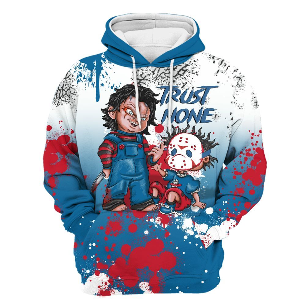 Hoodie To Match OG True Blue 3s - Trust No One Scary All Over Print