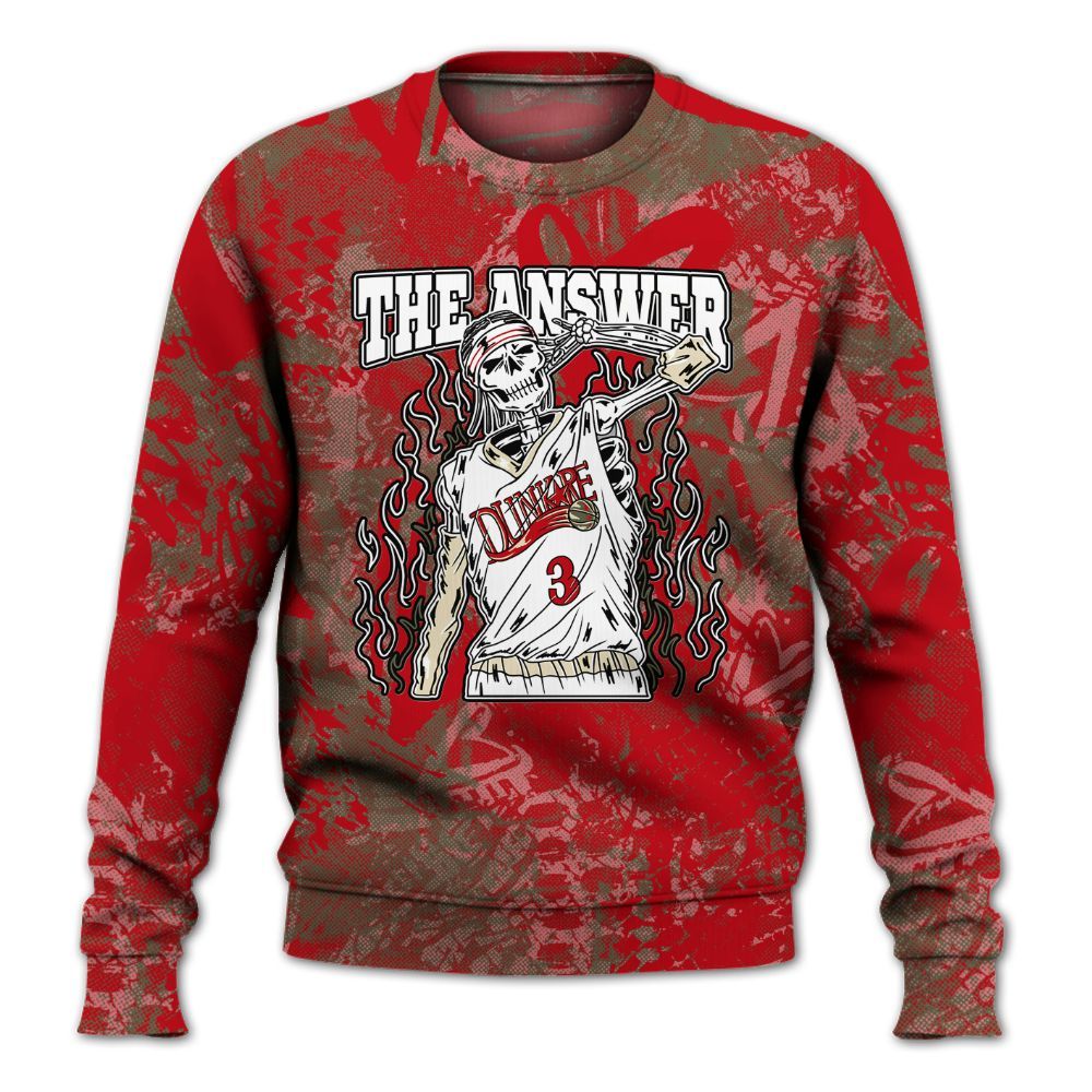 Sweatshirt To Match Low OG Medium Olive 1s - Allen Answer Skeleton Heart All Over Print