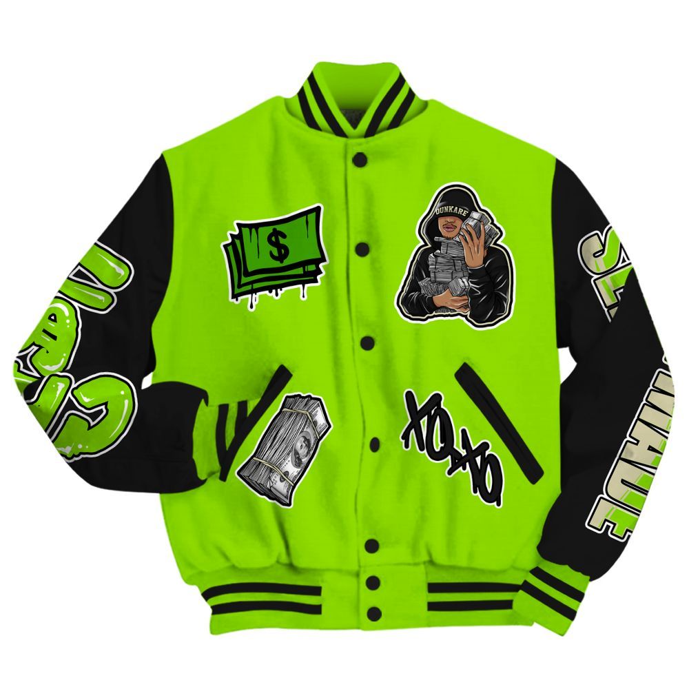 Varsity Jacket To Match Electric Green 6s - Selfmade Unique All Over Print