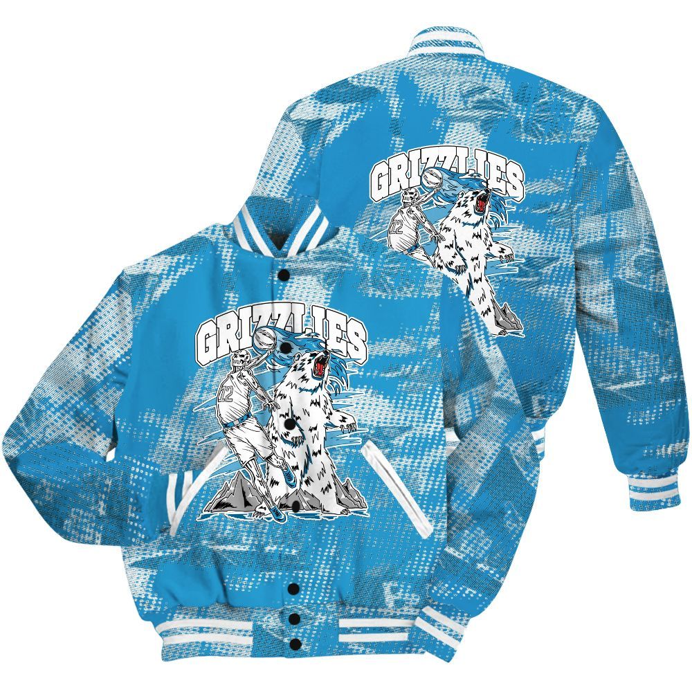 Varsity Jacket To Match Powder Blue 9s Shirt - Grizzly Bear Skeleton Brown Sugar All Over Print