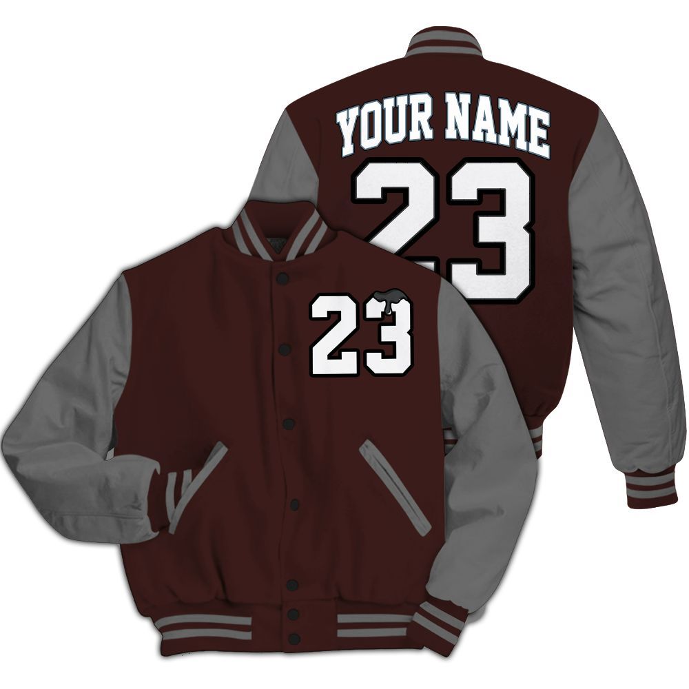 Varsity Jacket To Match Burgundy 5s - Custom Name Number 23 Drip All Over Print