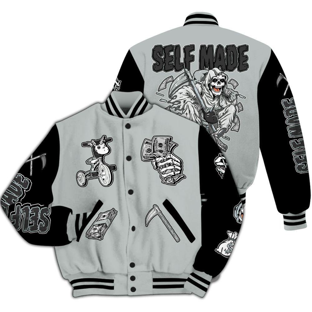Varsity Jacket To Match Black Wolf Grey 12s - Self Make Skeleton All Over Print