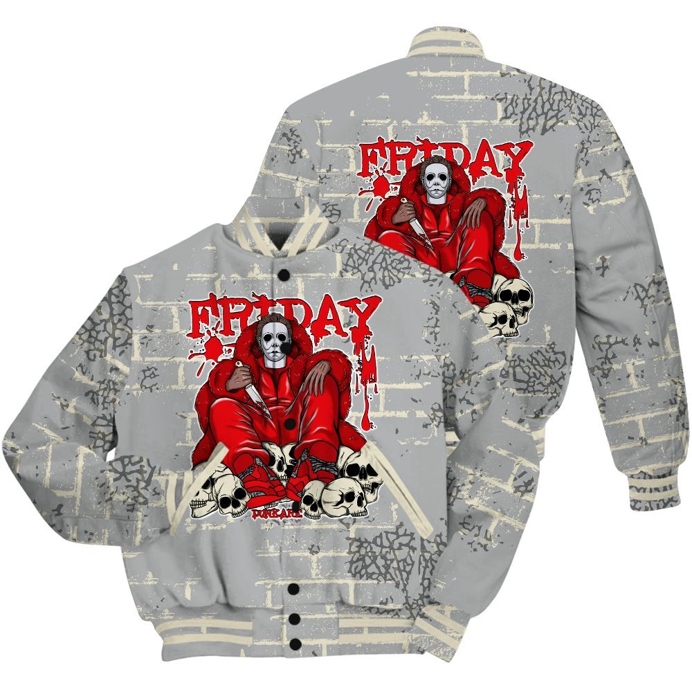 Varsity Jacket To Match Cement Grey 3s Shirt - Friday Brick All Over Print