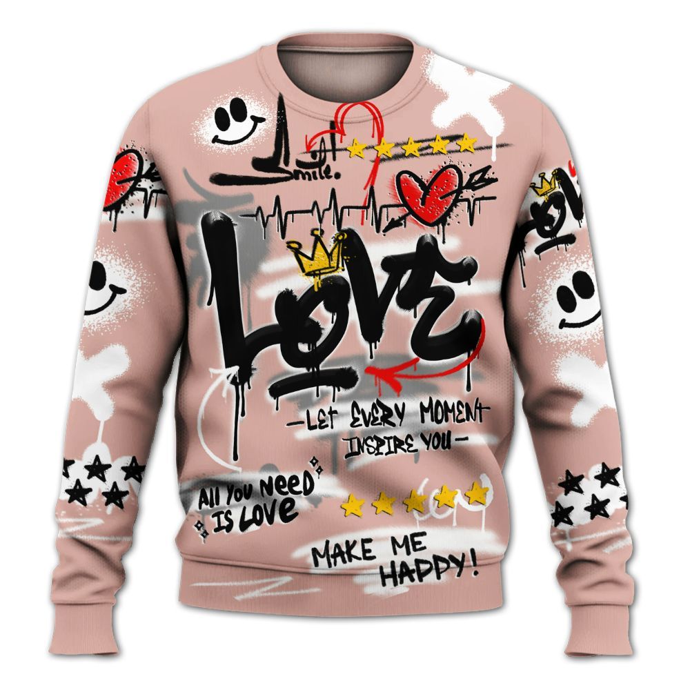Sweatshirt To Match Dunk Low Pink Velvet - Happy Love Beats Graffiti Streetwear All Over Print