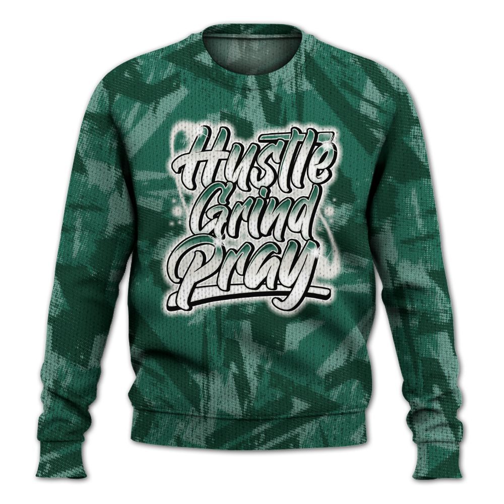 Knitted Sweater To Match Oxidized Green 4s - Hustles And Prayer Graphic Halftone