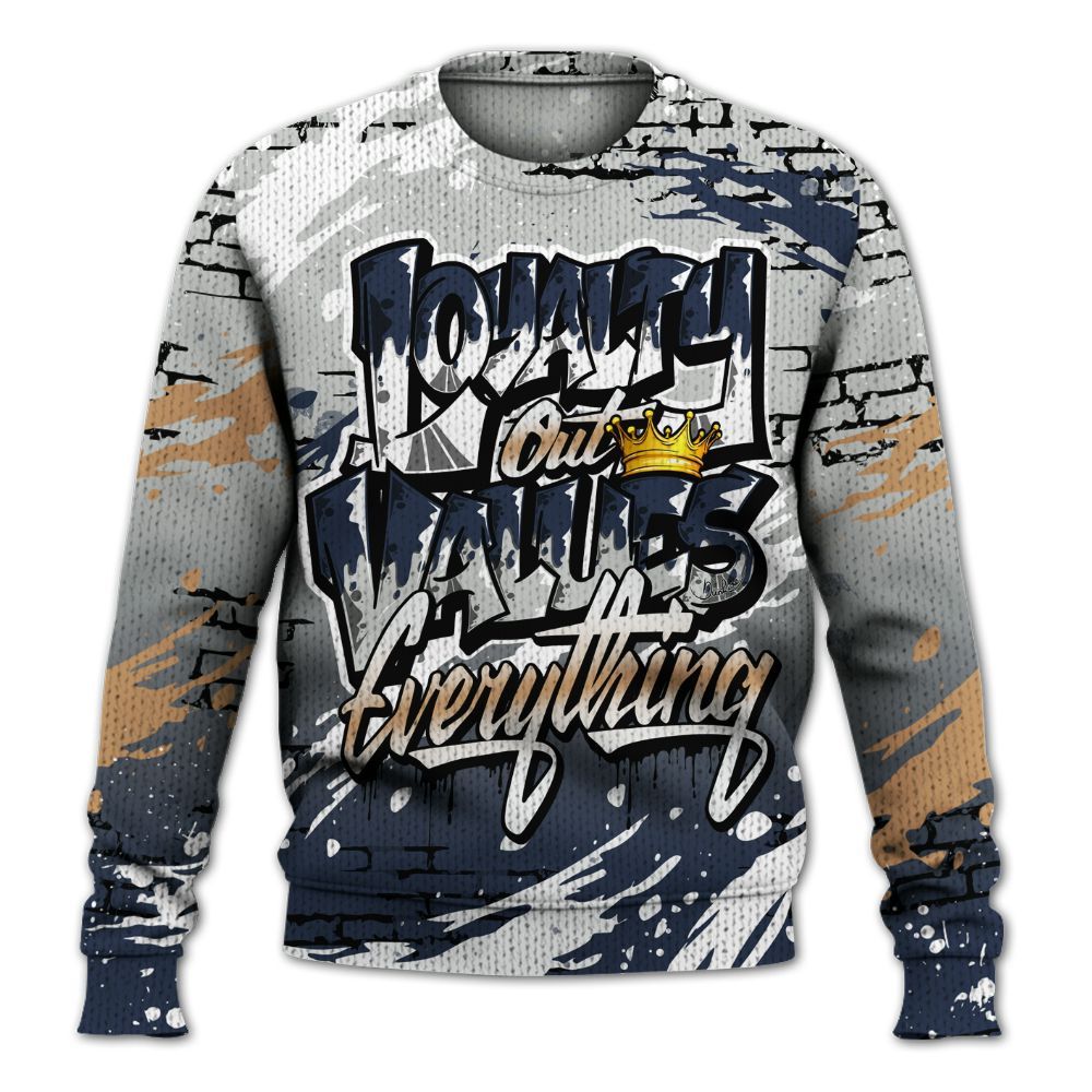 Sweater To Match Low Navy Grey Gum 1s - Values Of Loyalty Graphic