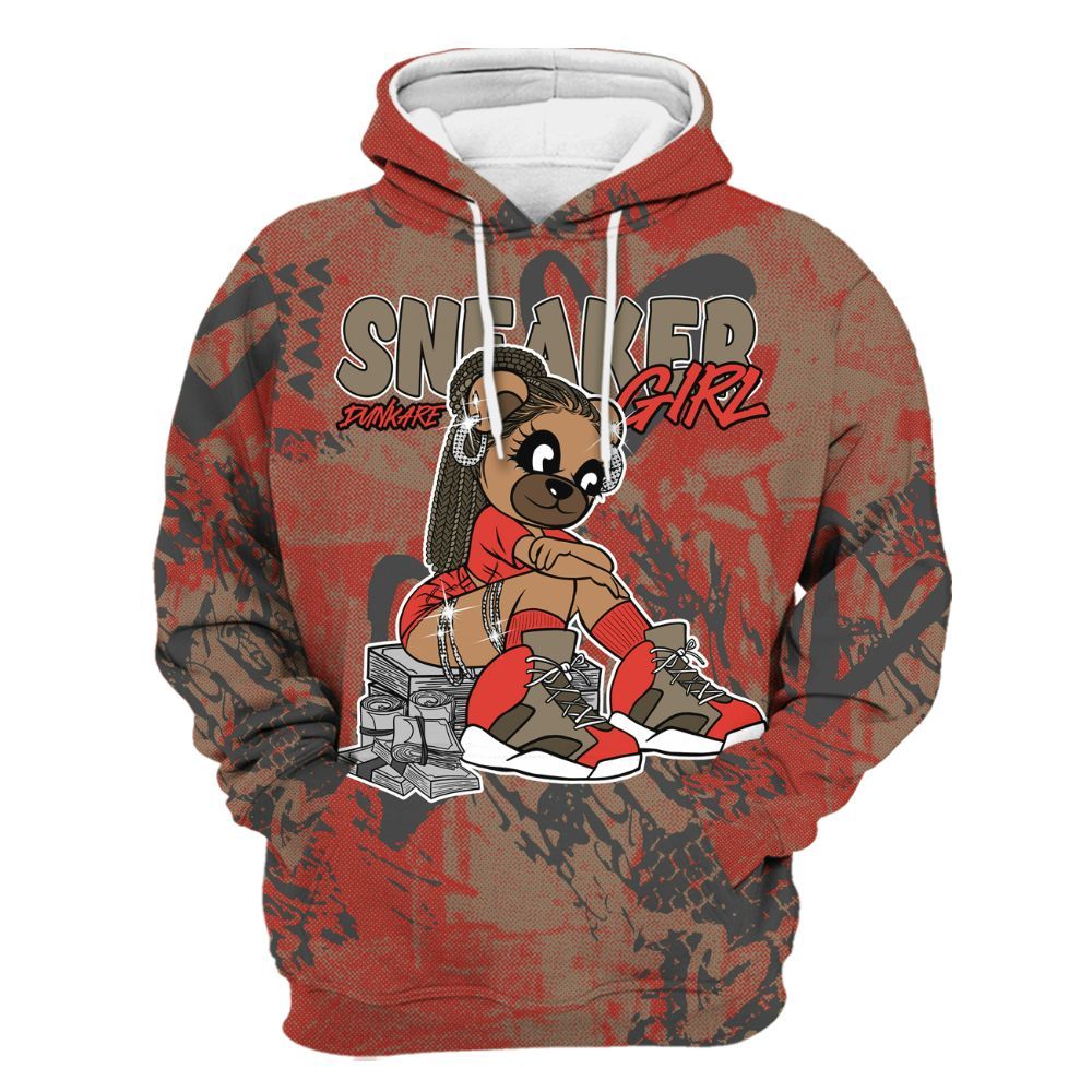 Hoodie To Match Olive 9s - Sneaker Girl Bear Heart Grunge All Over Print