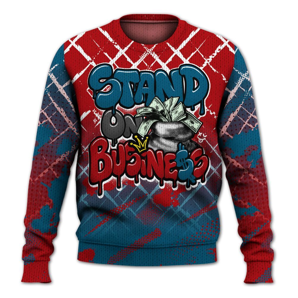 Knitted Sweater To Match OG Varsity Red 17s - Halftone Stand Business Dripping