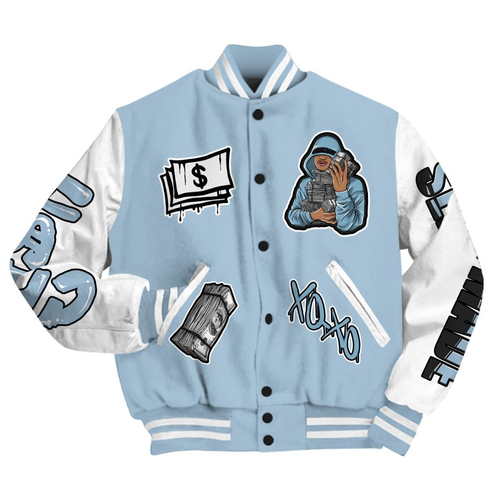 Varsity Jacket To Match Mid Ice Blue 1s - Selfmade Unique All Over Print