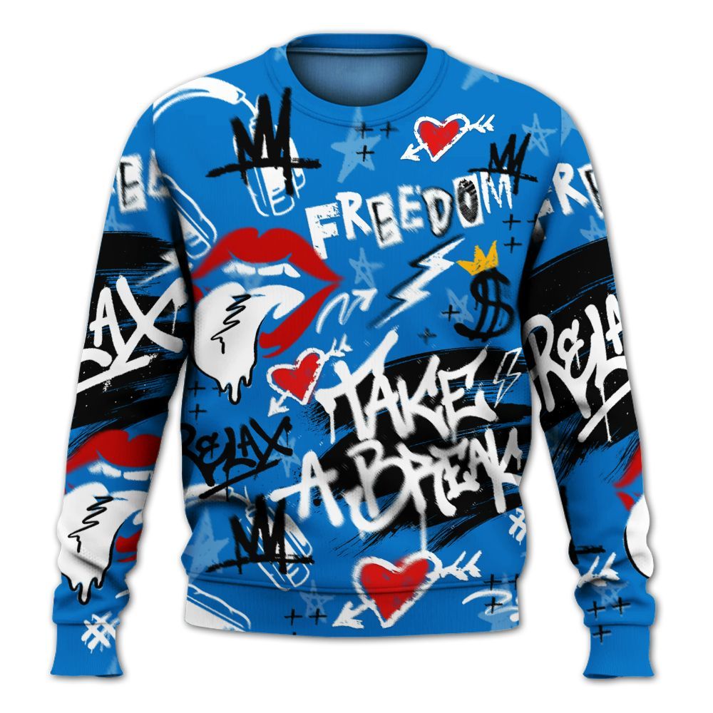 Sweatshirt To Match Low Game Royal 1s - Take Break Freedom Graffiti Streetwear All Over Print