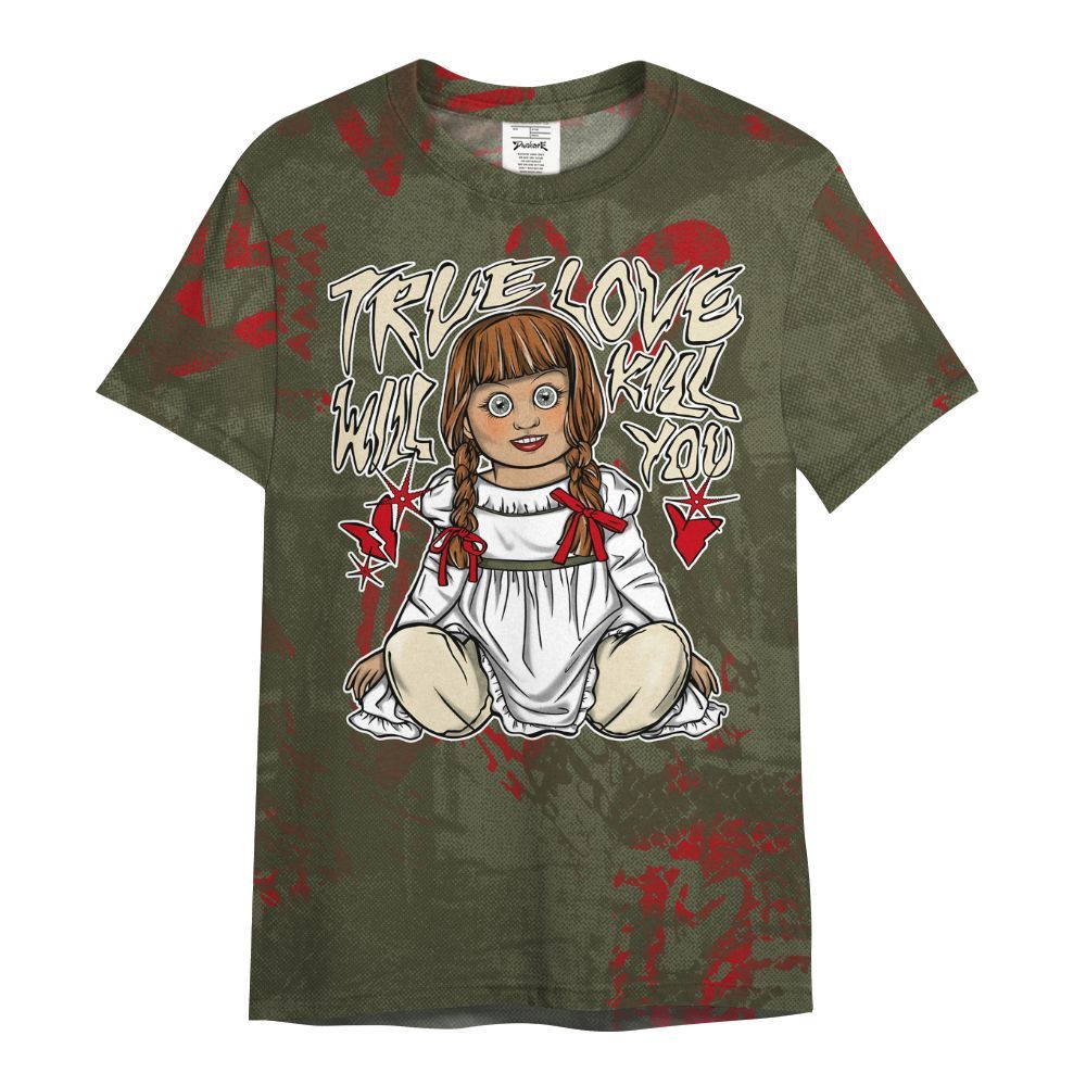 Shirt To Match Travis Scott Low OG Medium Olive 1s - Genuine Loves Bear Heart Grunge All Over Print