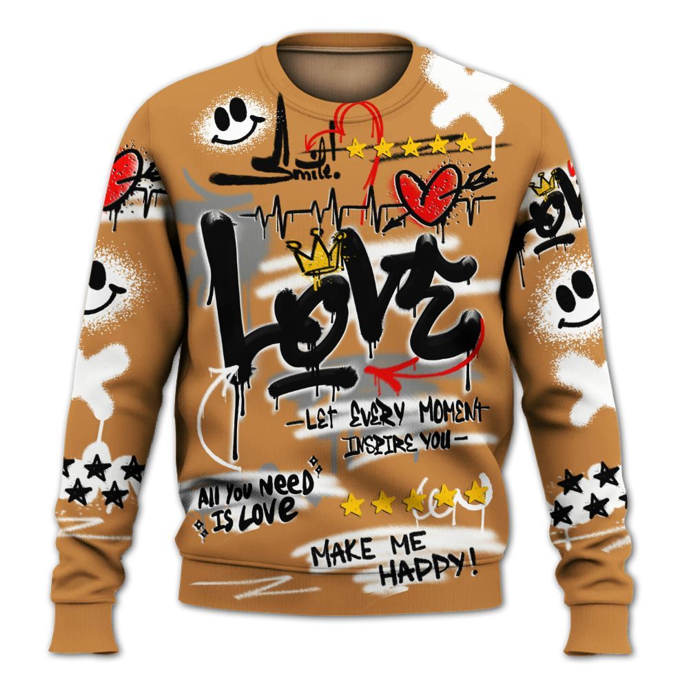 Sweatshirt To Match Dunk Low Nature Wheat Suede - Happy Love Beats Graffiti Streetwear All Over Print